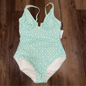 NWT Target Shade & Shore Aqua & White One Piece Swimsuit